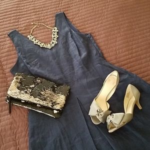 Gap linen faux wrap check dress in Navy blue.